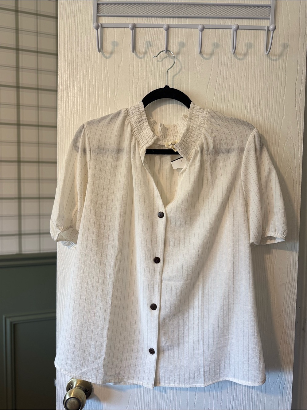 Faith and Joy Cream Short-Sleeve Button Down Blouse